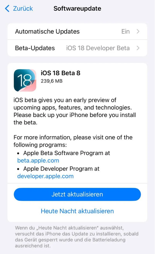 葫芦岛苹果手机维修分享苹果 iOS / iPadOS 18 开发者预览版 Beta 8 发布 